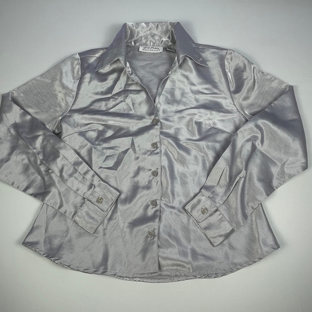 Giorgio Fiorlini Metallic Silver Button Down Blouse Long Sleeve Size M